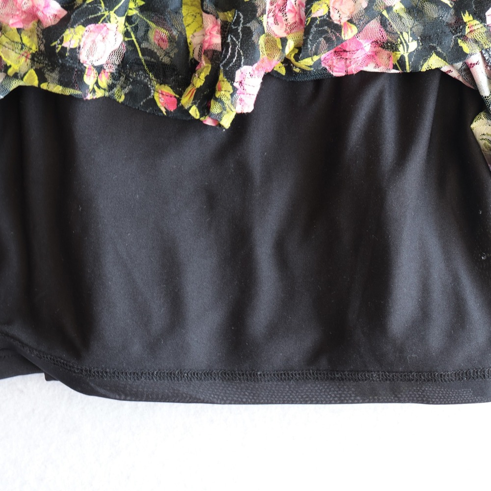 Betsey Johnson Pink Floral Lace Mini Dress Black Ruffle Milkmaid JN108350 Small - Picture 8 of 11